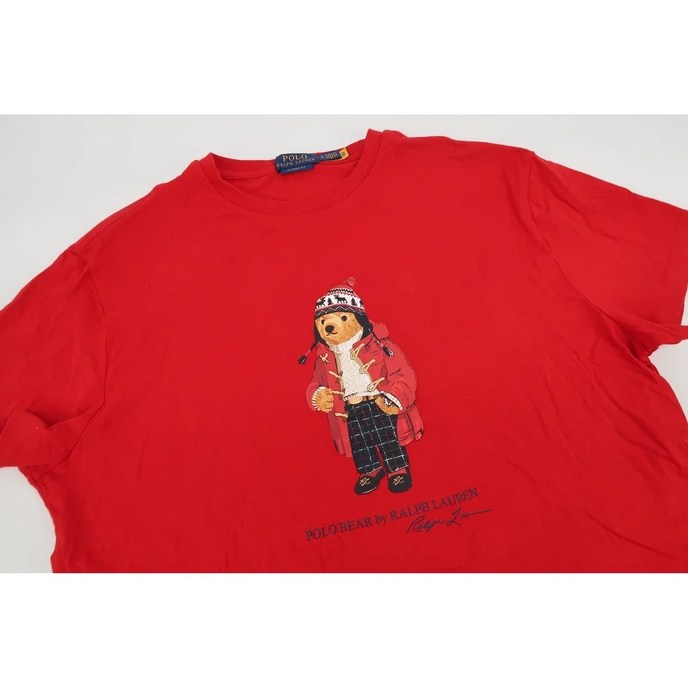 Polo Ralph Lauren T-Shirt Mens Large Red Polo Bear Winter Graphic Classic Fit